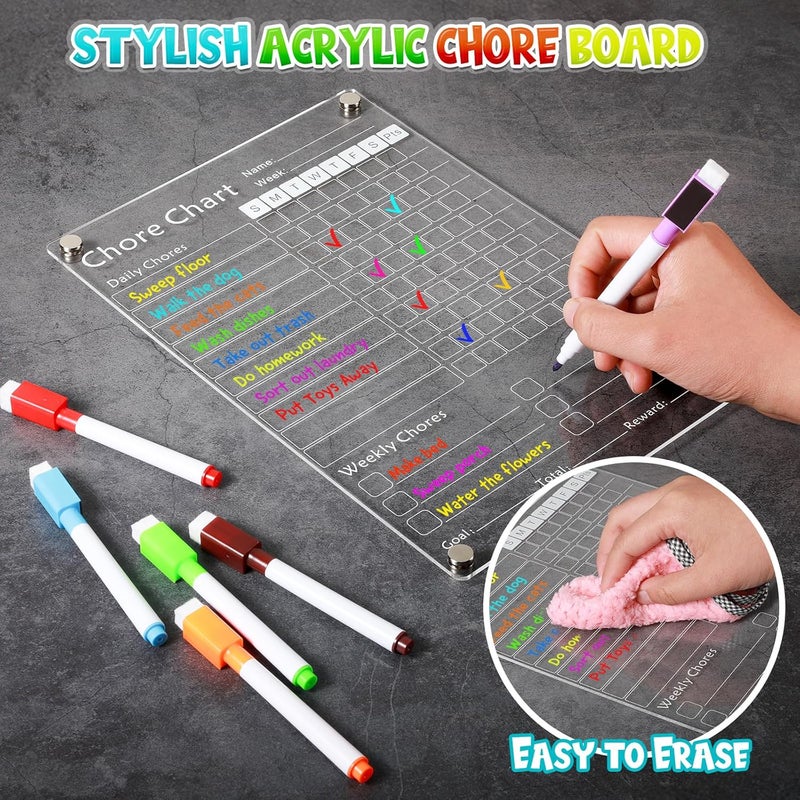 YNGRUE Acrylic Magnetic Chore Chart for Kids,Chores Chart for Fridge Refrigerator,Dry Erase Behavior Chore Chart for Multiple Kids,Reward Chart for Multiple Kids Teens Adults Family,8"x12" (White-2 Pack) - Image 2